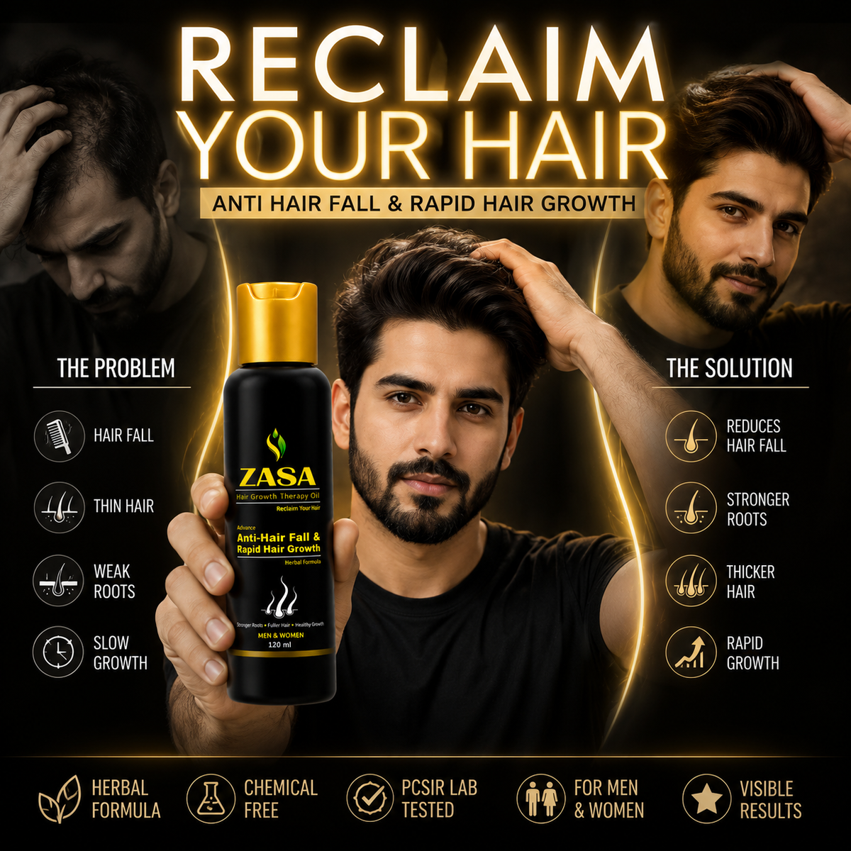 ZASA Herbal Hair Oil – Anti Hair Fall & Rapid Hair Growth Formula for Men & Women | Herbal Hair Care Oil